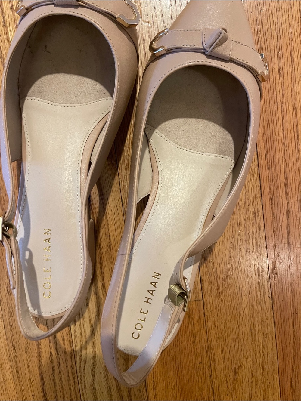 Cole Haan Nude/Beige Pointed Slingback Flats with Buckle - Picture 2 of 5
